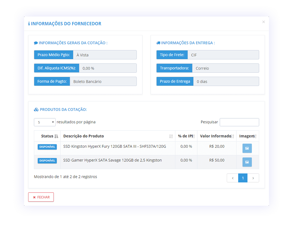 CotaWay - Informações dos Fornecedores